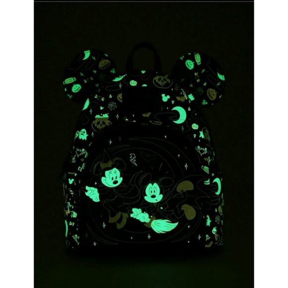 Loungefly Disney Mickey Minnie Witch Halloween Ears Glow Dark Mini Backpack NWT main image 5